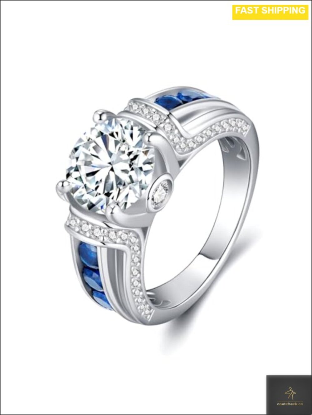3ct Moissanite Engagement Ring 18K White Gold Plated 925 Sterling Silver Round
